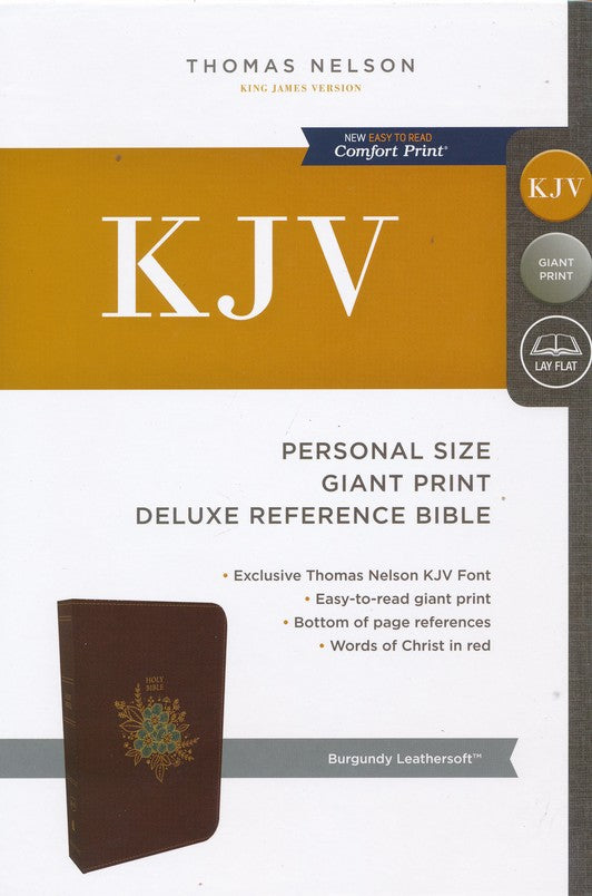 KJV Deluxe Personal Size Reference Bible Giant Print, Leather-Look, Burgundy Indexed