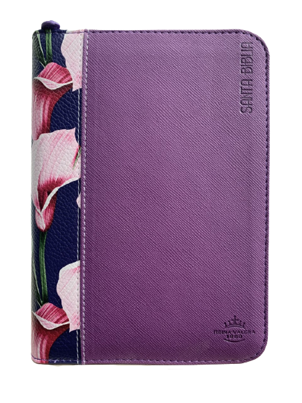 Biblia Reina Valera 1960 Compacta Imitación Piel Floral Lila Con Cerezas