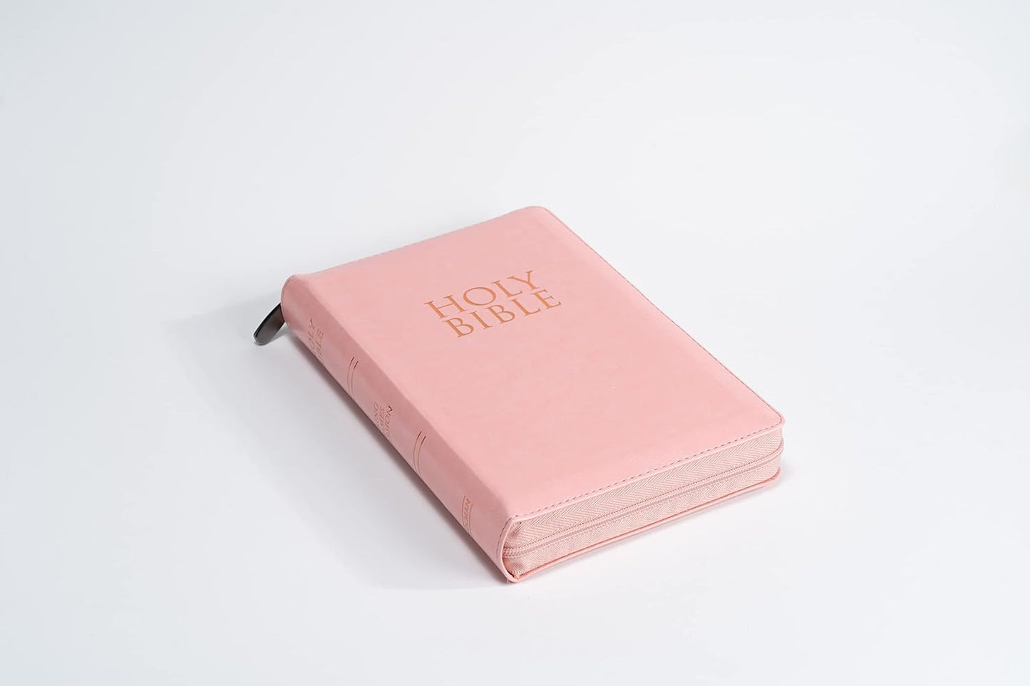 King James Version Holy Bible- Large Print- Personal Size- Deluxe Edition with Zipper- Thumb Index- Words of Christ in Red- Leathertouch with Pink Cover