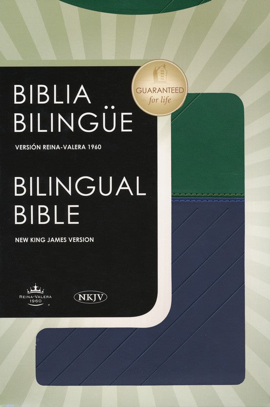 Biblia Bilingüe RVR 1960-NKJV, Piel Italiana Azul y Verde (RVR 1960-NKJV Bilingual Bible, Leathersoft Blue & Green)