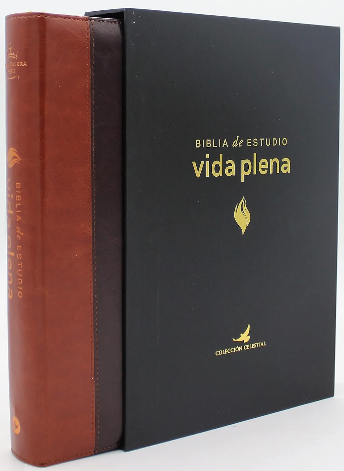 Biblia de Estudio Vida Plena Reina Valera 1960 Con Indice y Cierre- Color Cafe Claro con Caoba Estuche de Lujo