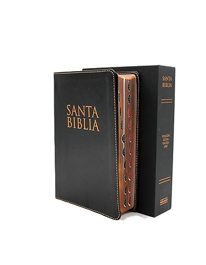 Santa Biblia Reina Valera 1960, Edicion de Lujo, Letra Grande 12 puntos, tamano manual, con fotos, ilustraciones, Semil piel color Negro y indice