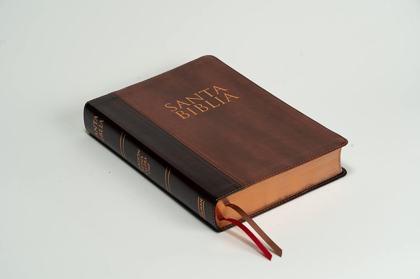 Santa Biblia Reina Valera 1960 Letra Gigante con Indice Foro de Semil Piel en color caoba con cafe claro