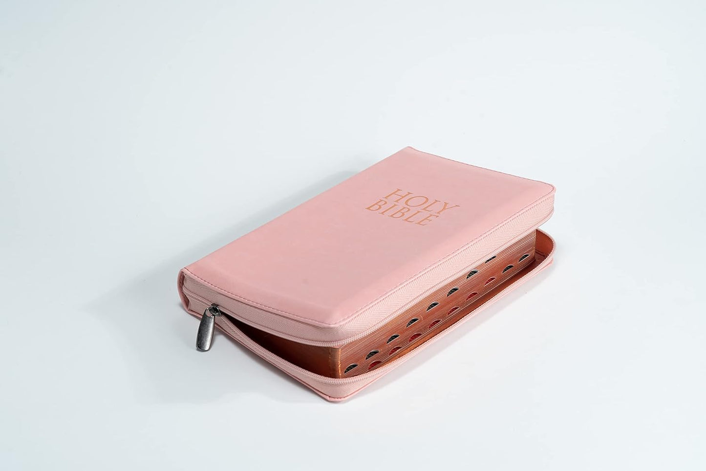 King James Version Holy Bible- Large Print- Personal Size- Deluxe Edition with Zipper- Thumb Index- Words of Christ in Red- Leathertouch with Pink Cover