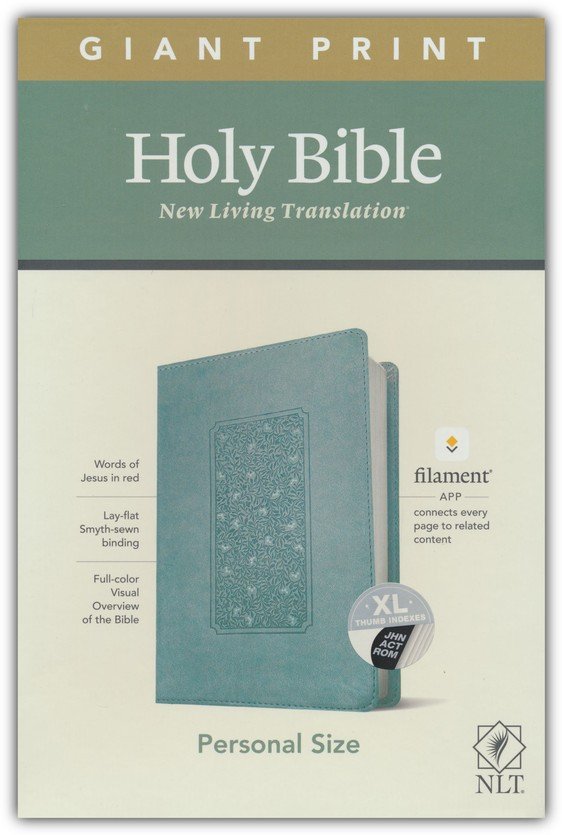 NLT Giant-Print Personal-Size Bible, Filament Enabled Edition--soft leather-look, floral frame teal