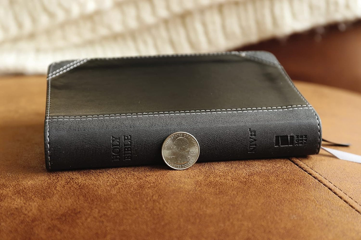 NIV, Thinline Bible, Compact, Leathersoft, Black/Gray, Red Letter, Comfort Print