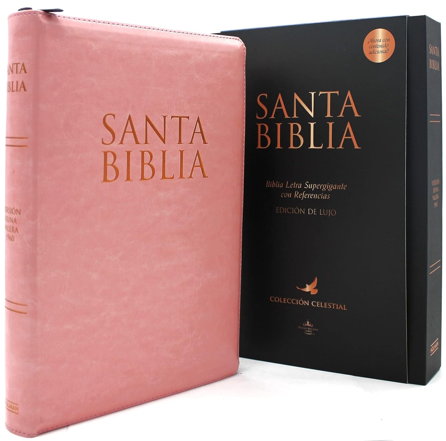 Biblia para Mujer Reina Valera 1960 Letra Super Gigante con Cierre Indice Semil Piel en color Rosado con Estuche de Proteccion Edicion Especial con fotos y ilustraciones