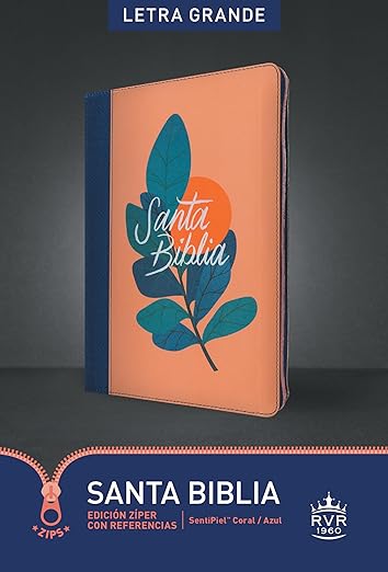 Santa Biblia RVR60, Edición zíper con referencias, letra grande (SentiPiel, Coral/Azul, Letra Roja)