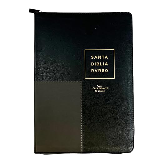 Biblia RVR 1960 Letra Súper Gigante Símil Piel Duotone Negro Negro con Índice con Cierre