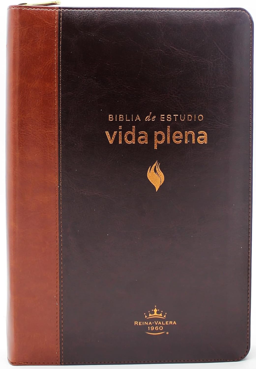 Biblia de Estudio Vida Plena Reina Valera 1960 Con Indice y Cierre- Color Cafe Claro con Caoba Estuche de Lujo