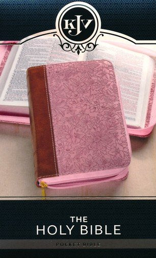 KJV Pocket Bible--soft leather-look, pink/brown with zipper