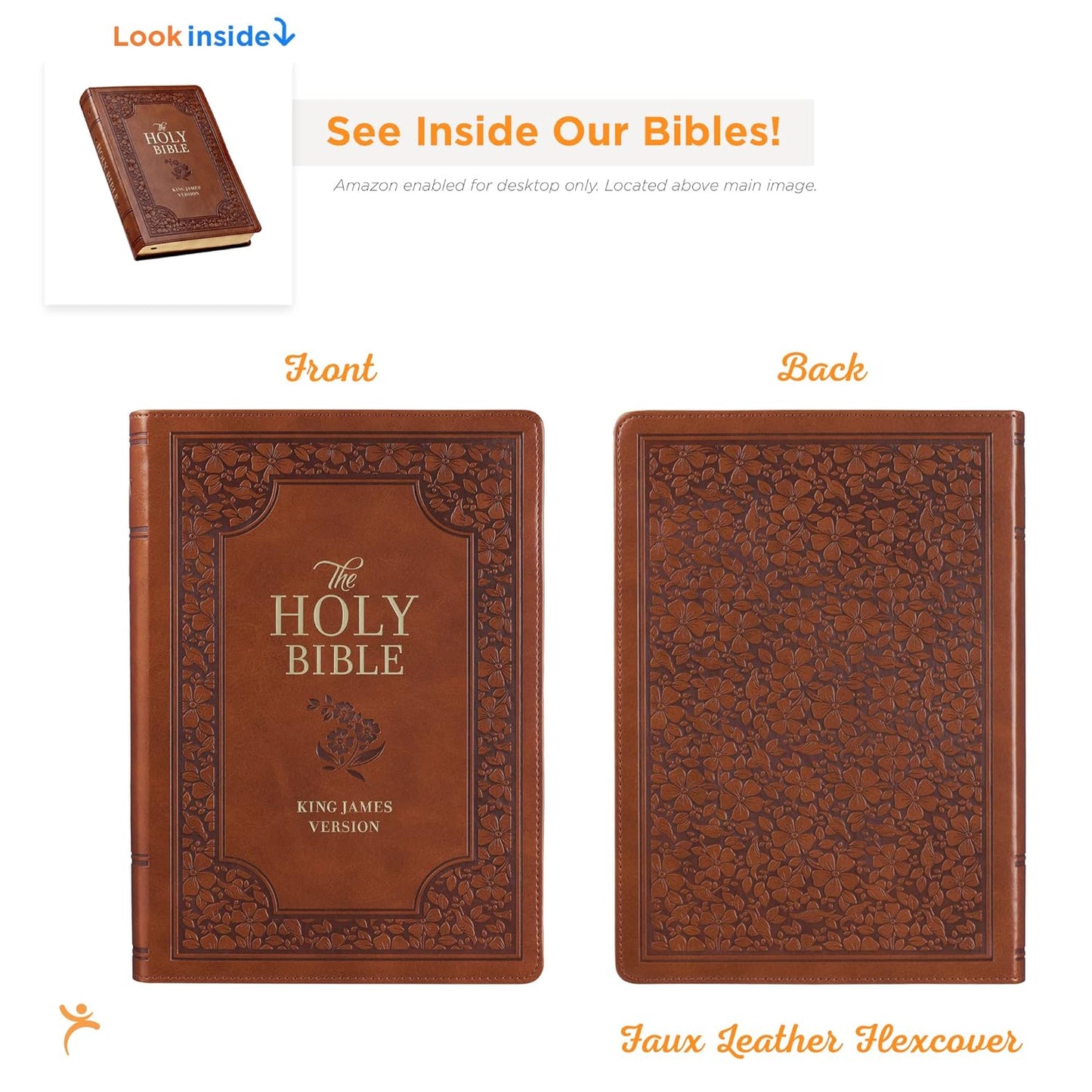 KJV Holy Bible, Giant Print Full-size Faux Leather Red Letter Edition - Thumb Index & Ribbon Marker, King James Version, Saddle Tan Floral