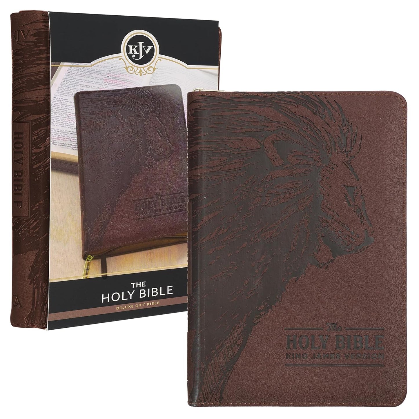 KJV Deluxe Gift Bible--soft leather-look, brown (indexed) with zipper