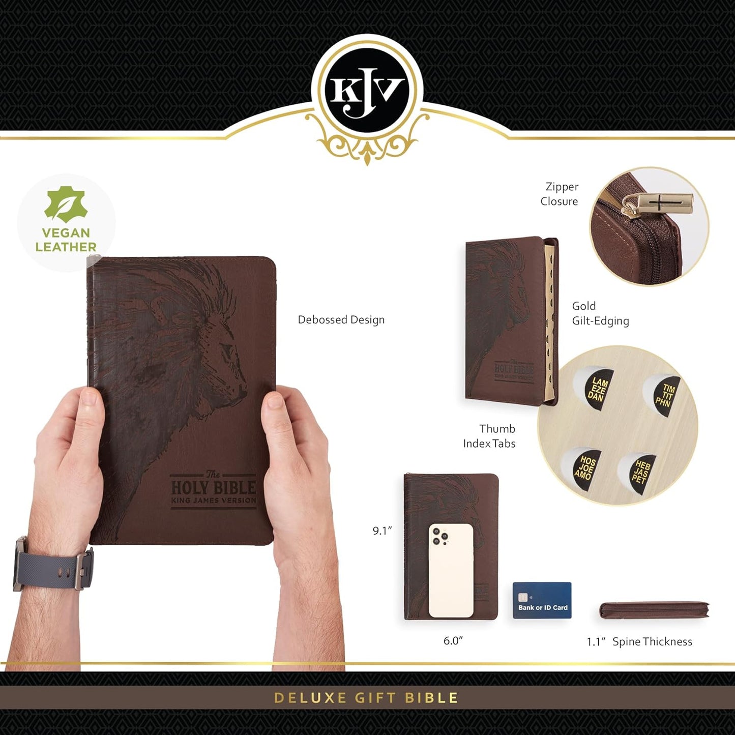 KJV Deluxe Gift Bible--soft leather-look, brown (indexed) with zipper