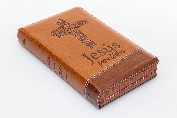 Santa Biblia de Promesas Reina-Valera 1960 / Jesús para todos / Letra Grande / Tamaño Manual / Piel especial con índice y cierre / Café