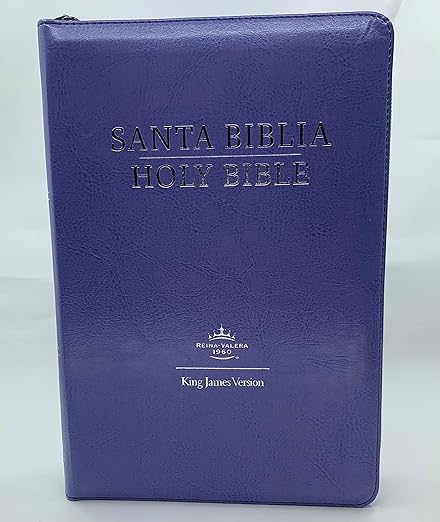 Biblia Bilingue Tamaño Manual RVR.1960/ KJV Símil Piel Lavanda Con Indice Cierre