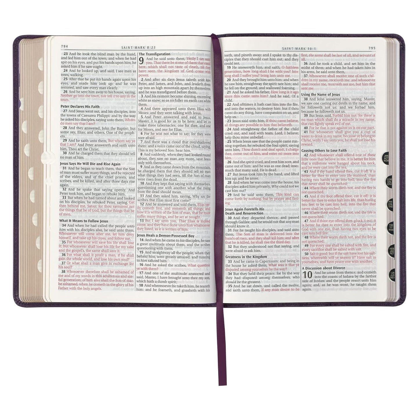 KJV Large-Print Thinline Bible--soft leather-look, purple floral