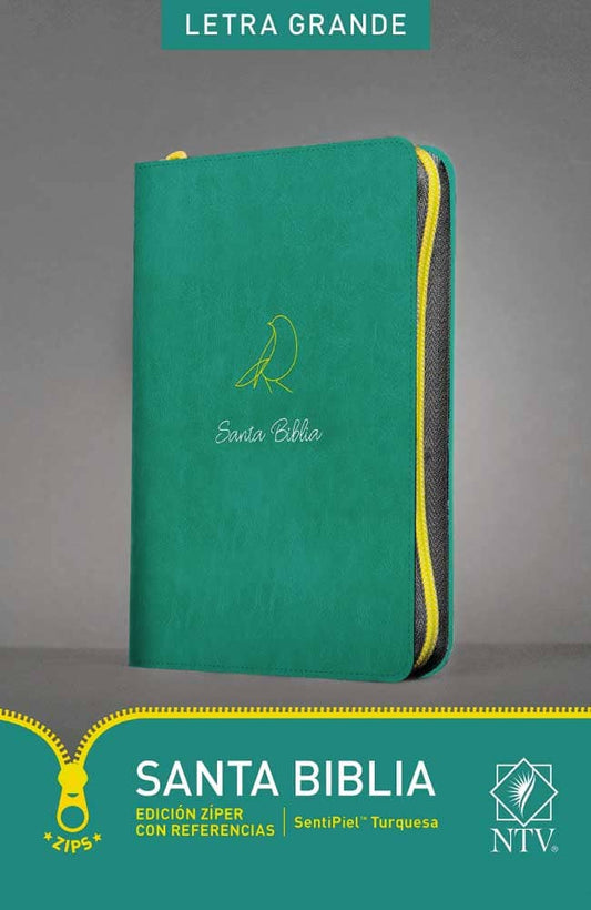 NTV Santa Biblia, Edicion ziper letra grande con referencias LeatherLike, Teal