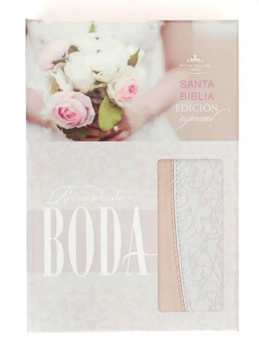 RVR 1960 Biblia Recuerdo de Boda, filigrana blanca/rosa palo símil piel