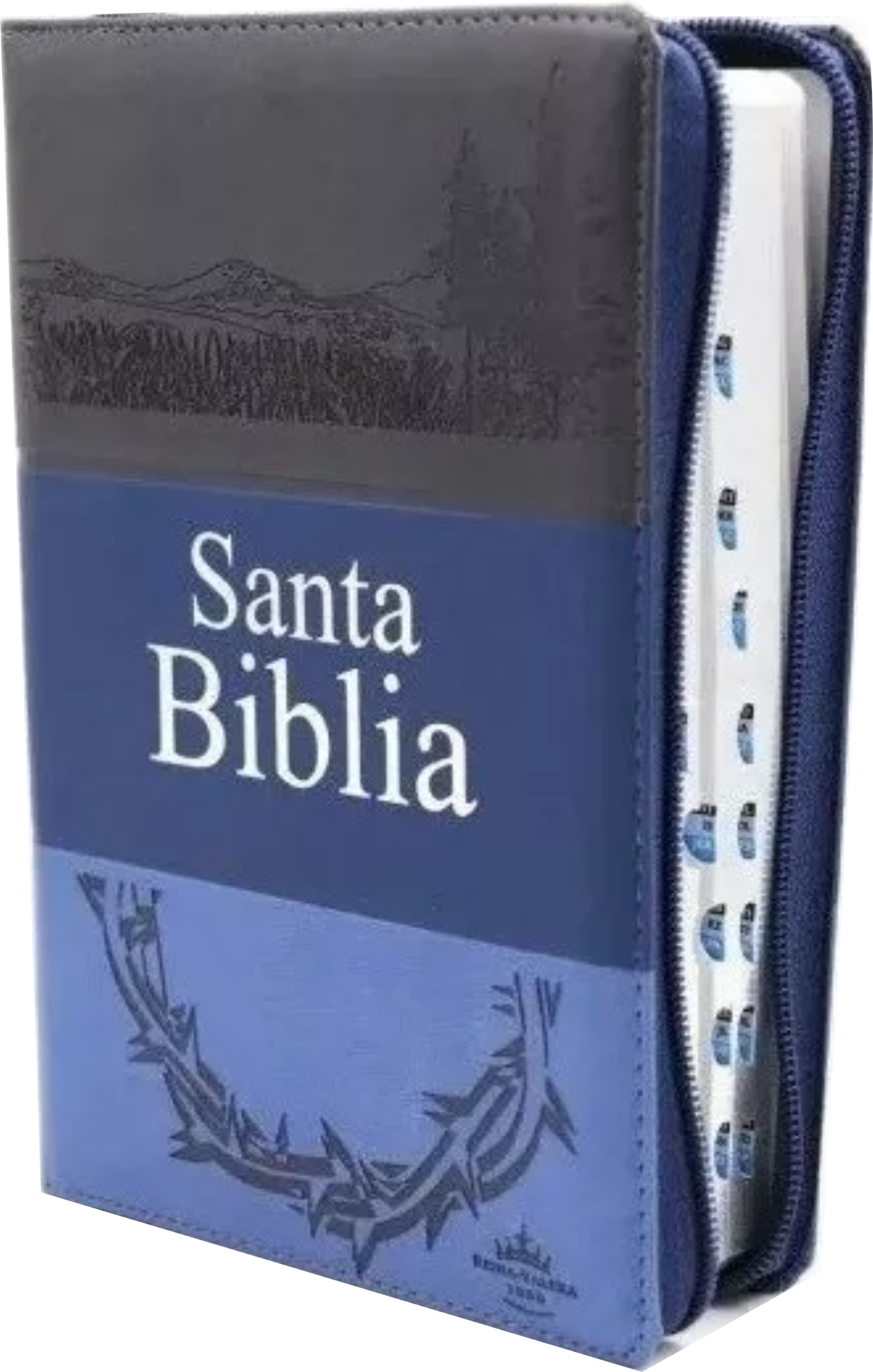 Biblia Letra Grande con Cierre RV1960, Manual Imitación Piel, Azul y Gris con Indice