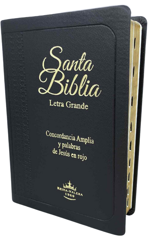 Biblia RVR60 – Concordancia Amplia, Letra Grande, Palabras de Jesús en Rojo, Indice, Tapa Negra y Canto Dorado