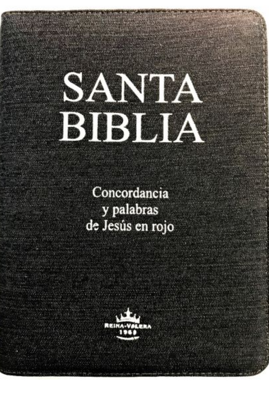 Biblia Reina Valera 1960 Tapa Jeans Acolchada Azul Oscuro, Cierre Verde, Canto Verde, con Indice