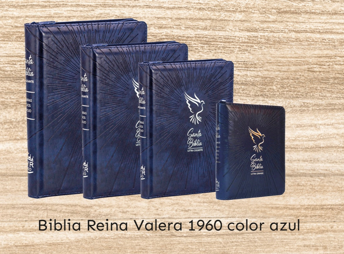 Santa Bíblia RVR 1960 de Bolsillo Color Azul Con Concordancia, Letra Grande 9 Pts Y Zipper