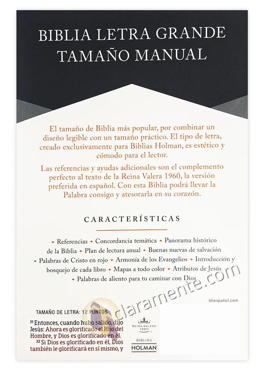 Biblia Reina Valera 1960 Tamaño manual. Letra grande, piel fabricada, negro