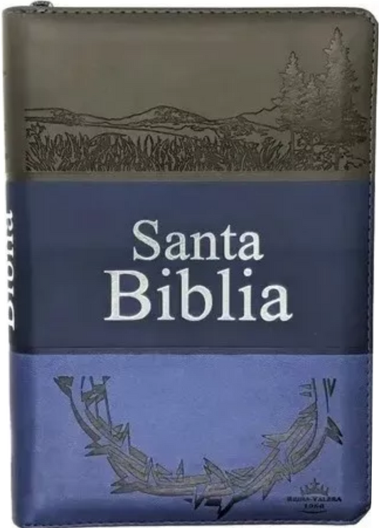 Biblia Letra Grande con Cierre RV1960, Manual Imitación Piel, Azul y Gris con Indice