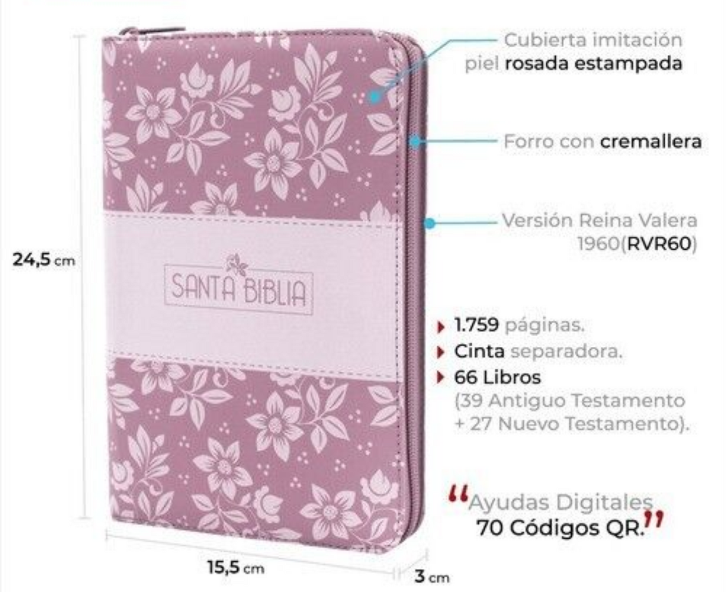 Biblia Rosa con Flores Letra Grande Cierre RVR 1960