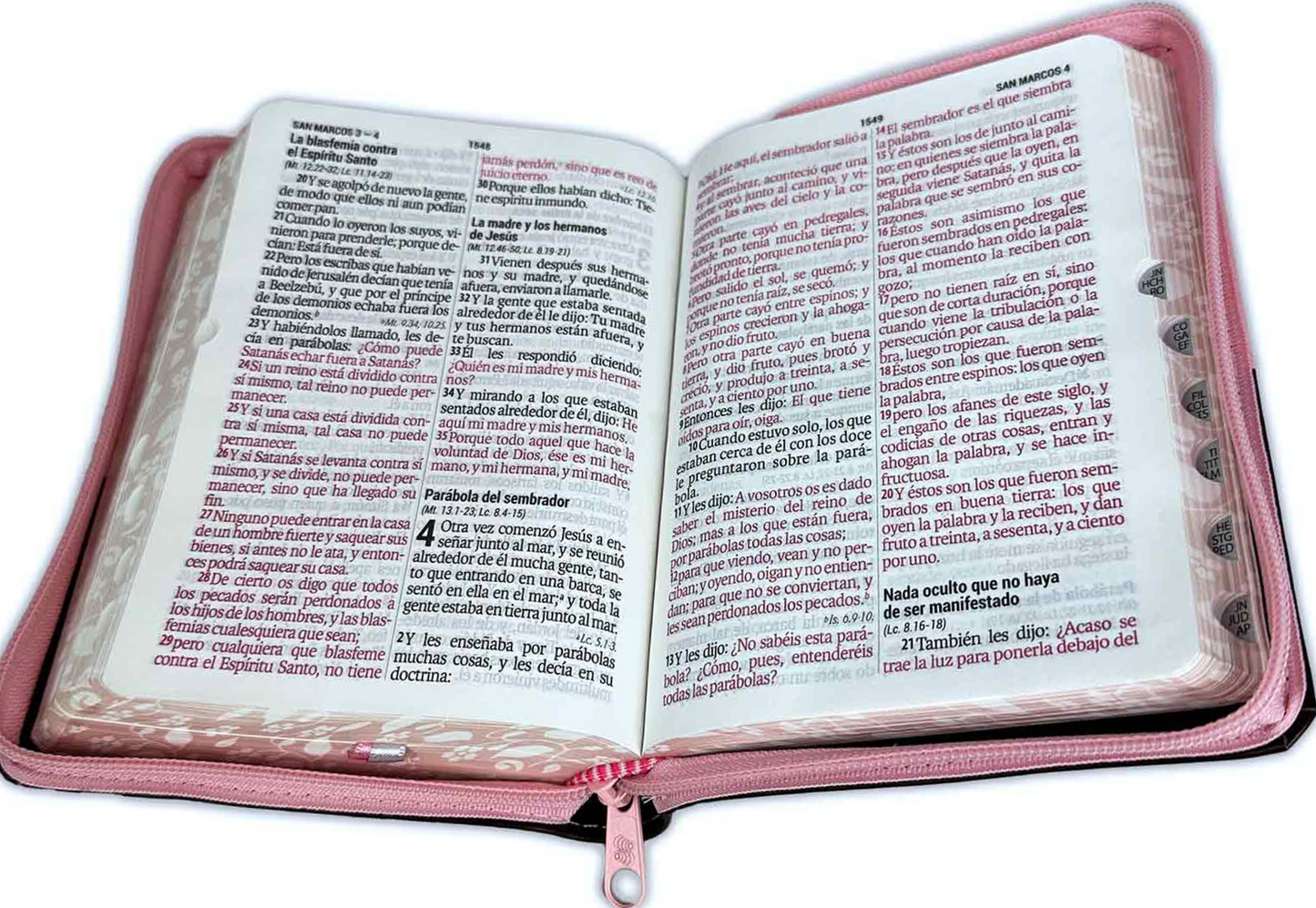 BIBLIA RVR1960, TAMAÑO COMPACTO, IMITACION PIEL, DUO TONO ROSA/MARRON, CON CIERRE E INDICE, LETRA 11 PUNTOS