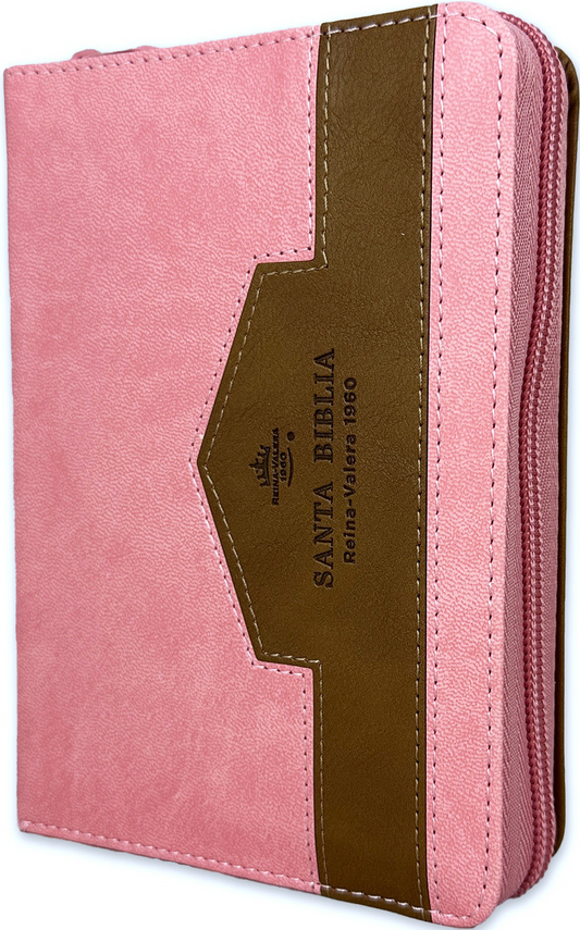 Biblia de Bolsillo con Cierre RV1960 imit piel rosa/café con índice