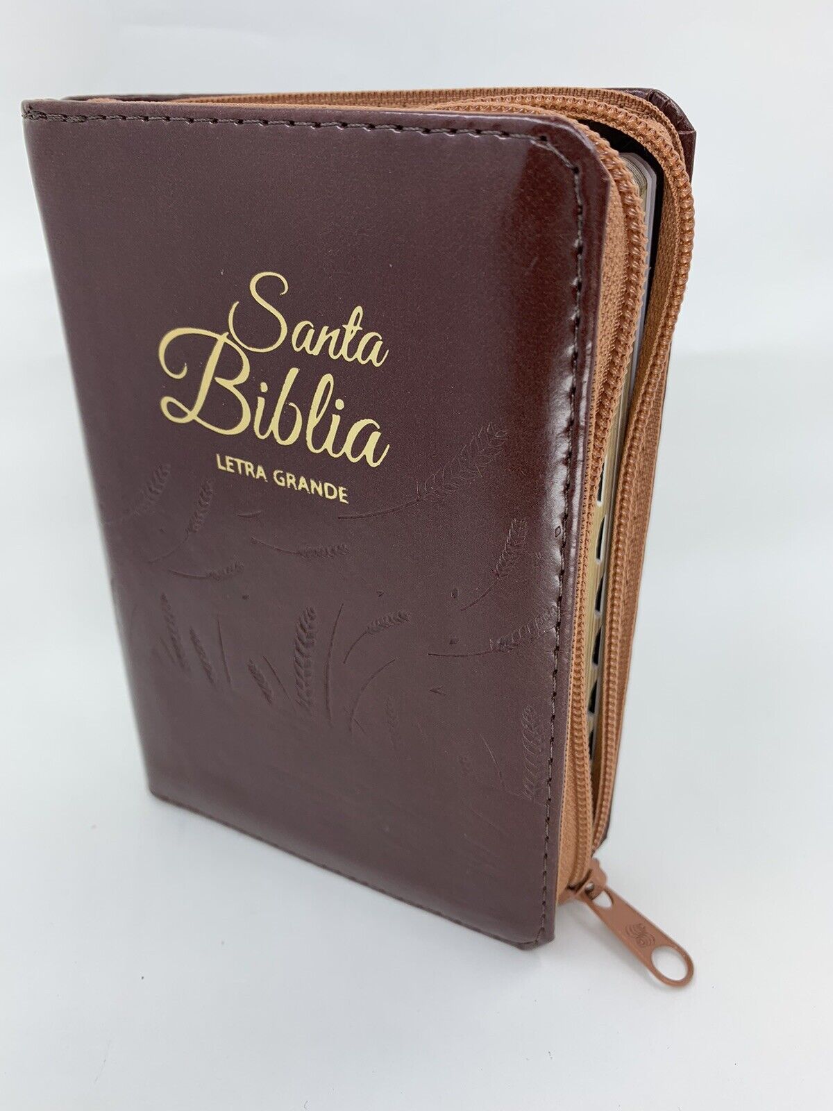 Santa Biblia RVR60 Tamaño Bolsillo 9 pts Color Café con Índice y Zipper, Imitación Piel