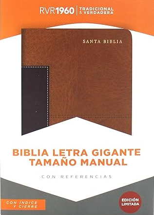 Biblia Reina Valera 1960 Letra Grande de 14 puntos tamano manual con cierre indice foro en semil piel color caoba / cafe claro con dorado Edicion Especial