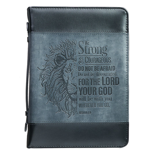 Be Strong and Courageous Bible Cover, LuxLeather, Black, Medium