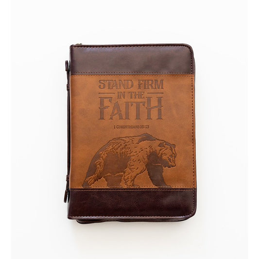 Stand Firm In Faith Bible Cover, Brown, Large