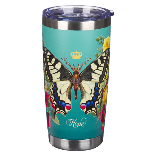 Hope Stainless Steel Travel Mug, Teal Butterfly