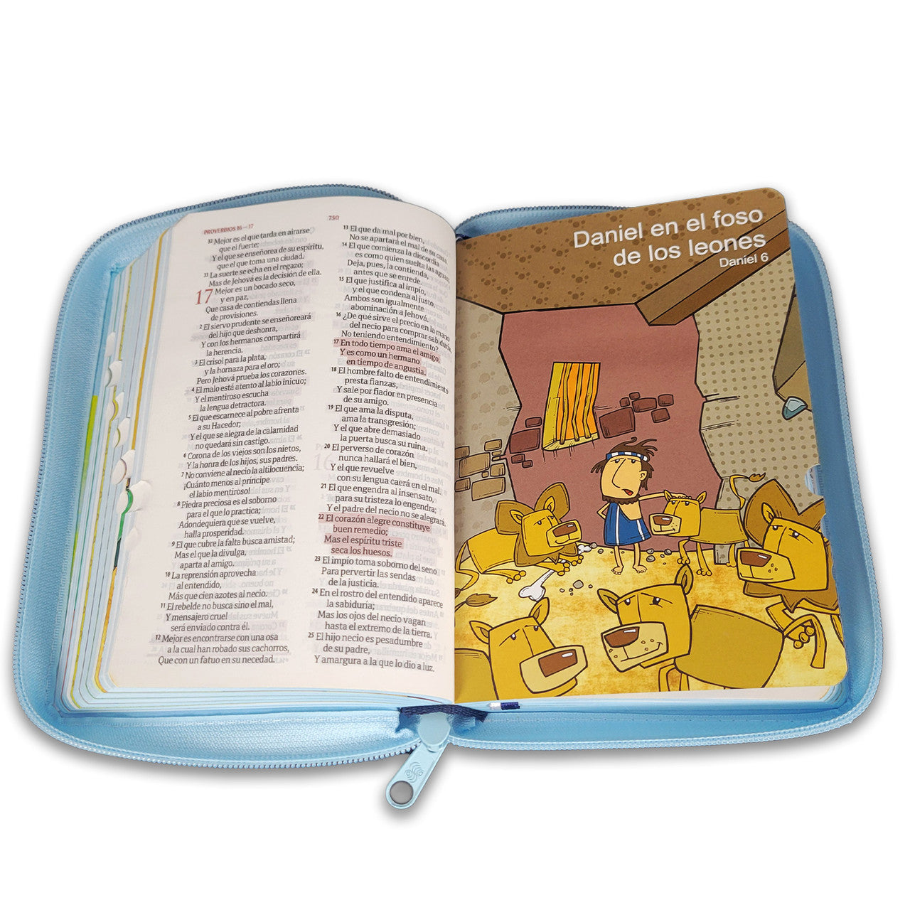 Biblia Ilustrada para Niños Compacta RV1960, piel azul con índice