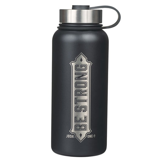 Be Strong, Stainless Steel Water Bottle, Black