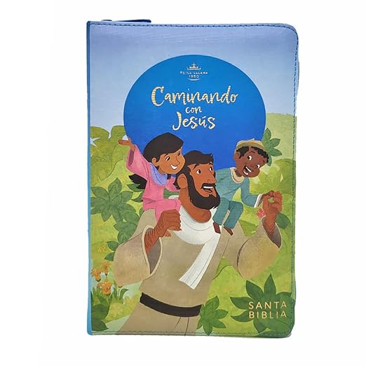 Biblia para Niños en español Reina Valera 1960 Interactiva Edicion Limitada con Cierre color Azul Caminando Con Jesus