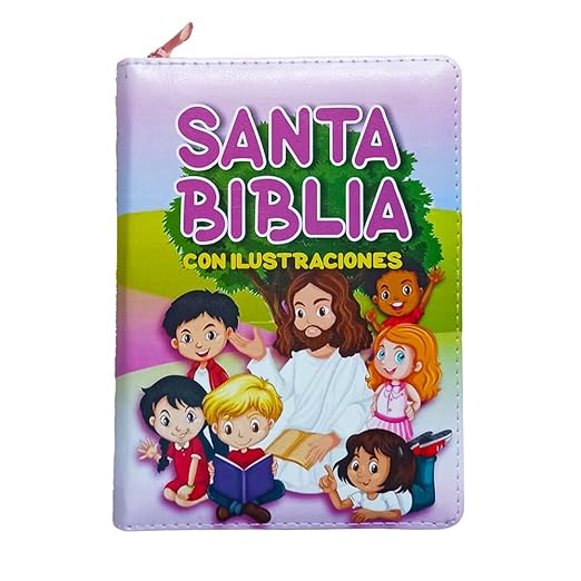 Biblia Ilustrada para Niños Compacta RV1960, imit. piel rosa con índice