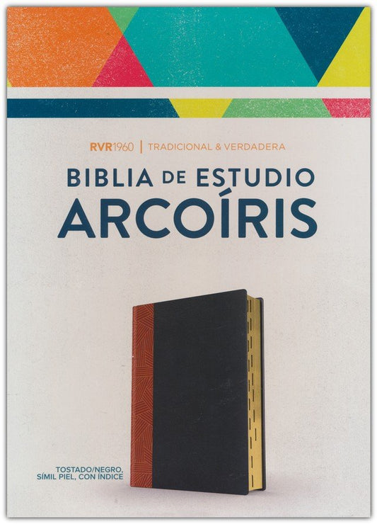 RVR 1960 Biblia de Estudio Arcoiris, tostado/negro símil piel con índice