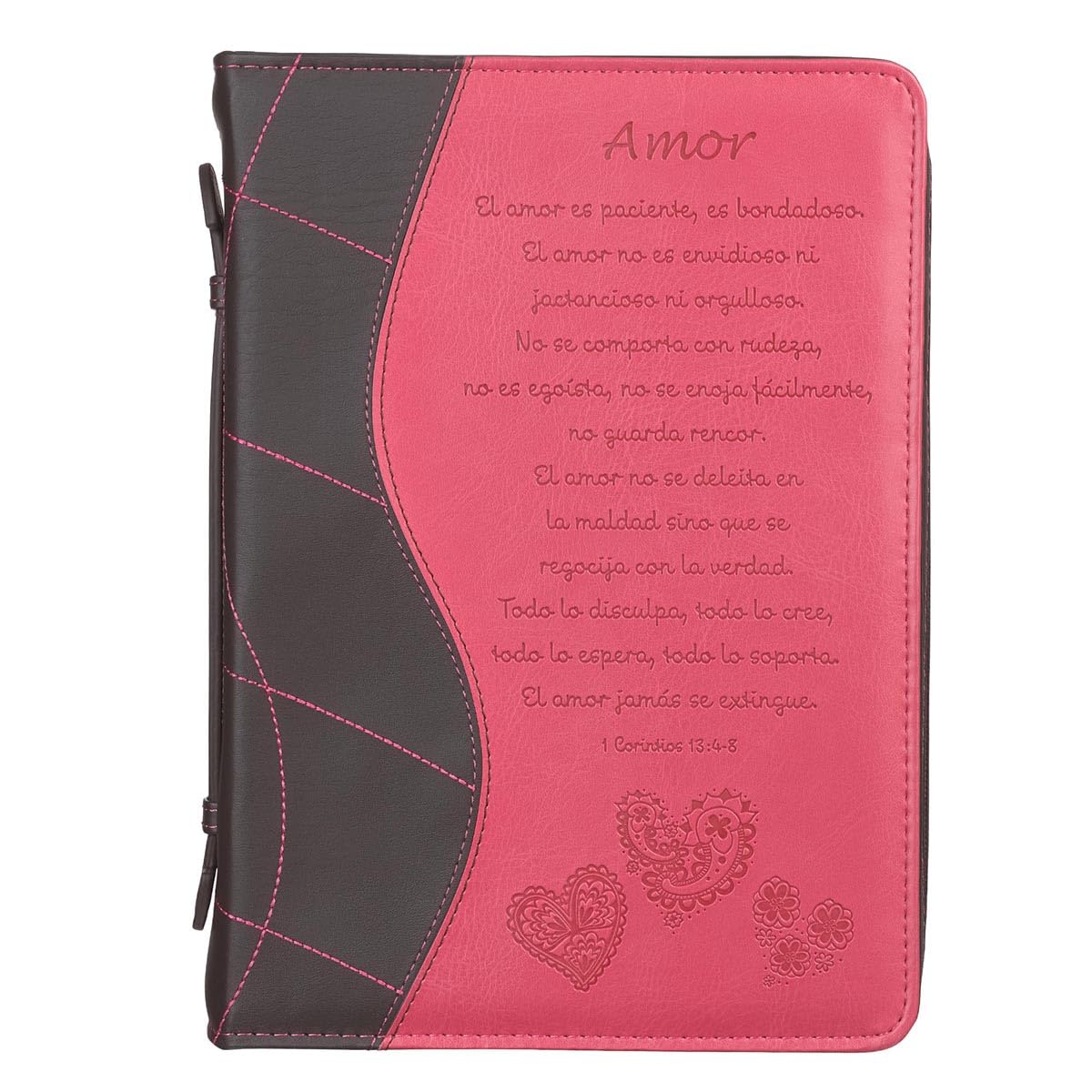 Funda Biblia Amor 1 Corintios 13:4-8, Rosa Cuero de Imitación, Medio