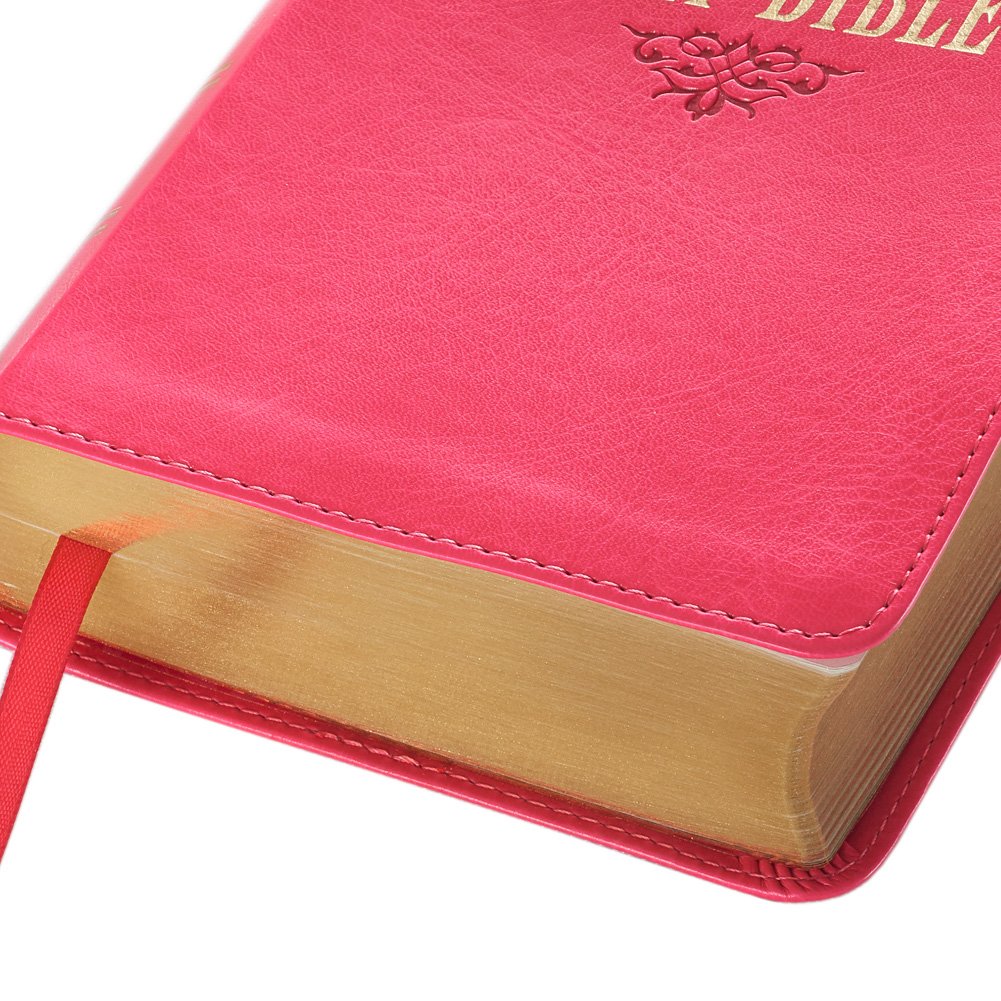 KJV Holy Bible, Compact Large Print Faux Leather Red Letter Edition - Ribbon Marker, King James Version, Pink