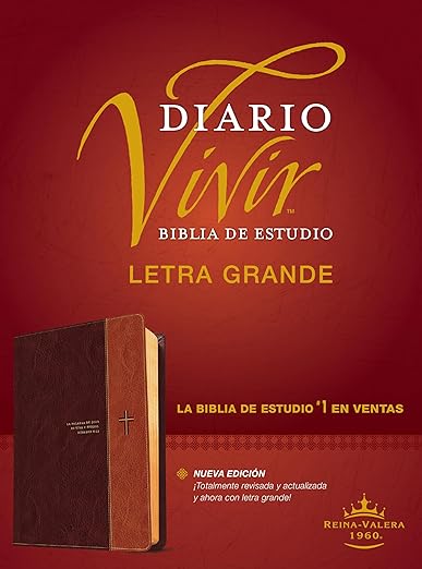 Biblia de estudio del diario vivir RVR60, letra grande (SentiPiel, Café/Café claro, Índice, Letra Roja)