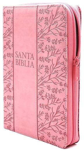 Santa Biblia Reina Valera 1960 Letra Grande tamano manual con Cierre Indice color Rosado Floral