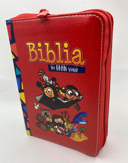 Biblia Para Niños Mi Gran Viaje Reina valera , 1960 Rojo Con Indice Y Cierre piel imitacion