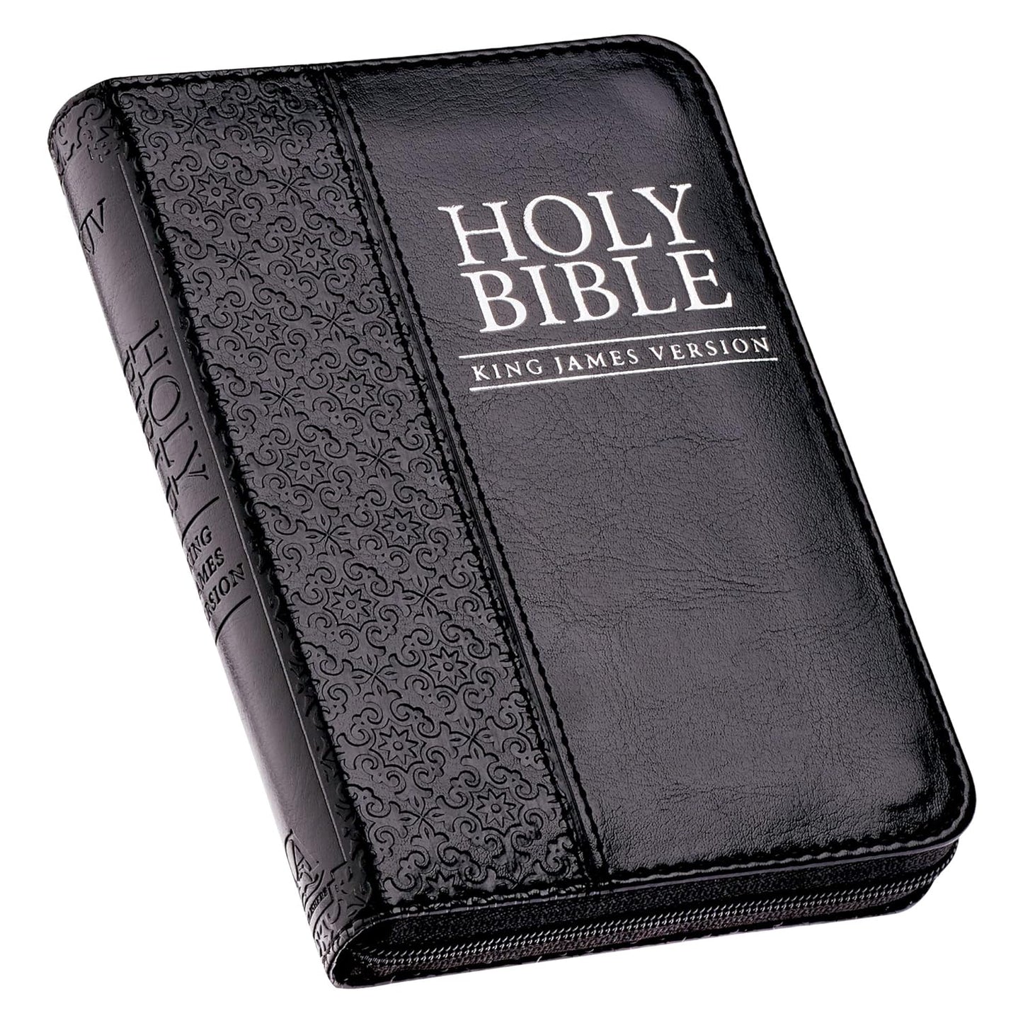 KJV Holy Bible, Mini Pocket Bible – Zippered Black Faux Leather Bible w/Ribbon Marker, King James Version