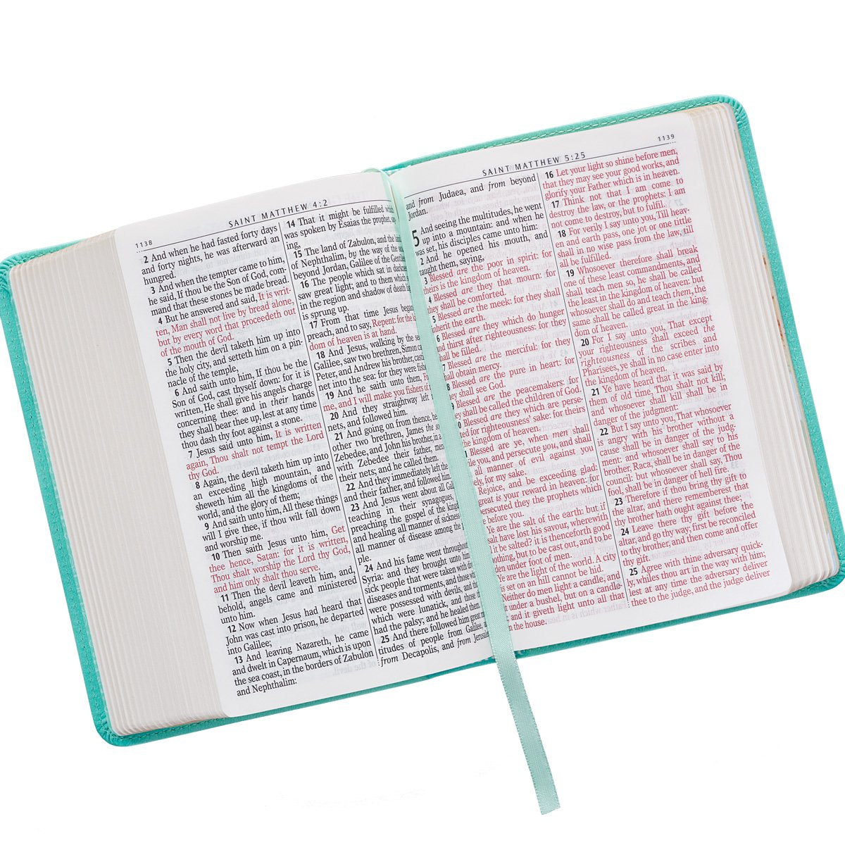 KJV Holy Bible, Compact Large Print Faux Leather Red Letter Edition - Ribbon Marker, King James Version, Robin's Egg Blue