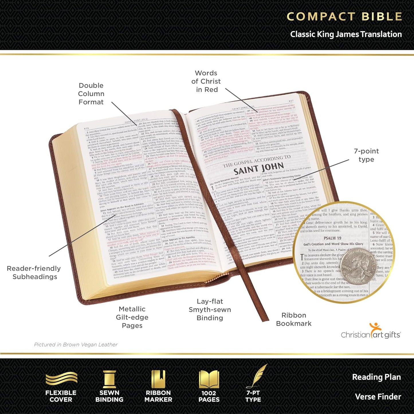 KJV Holy Bible, Compact Faux Leather Red Letter Edition Ribbon Marker, King James Version, Iris Purple, Zipper Closure (KJV Compact Bible)